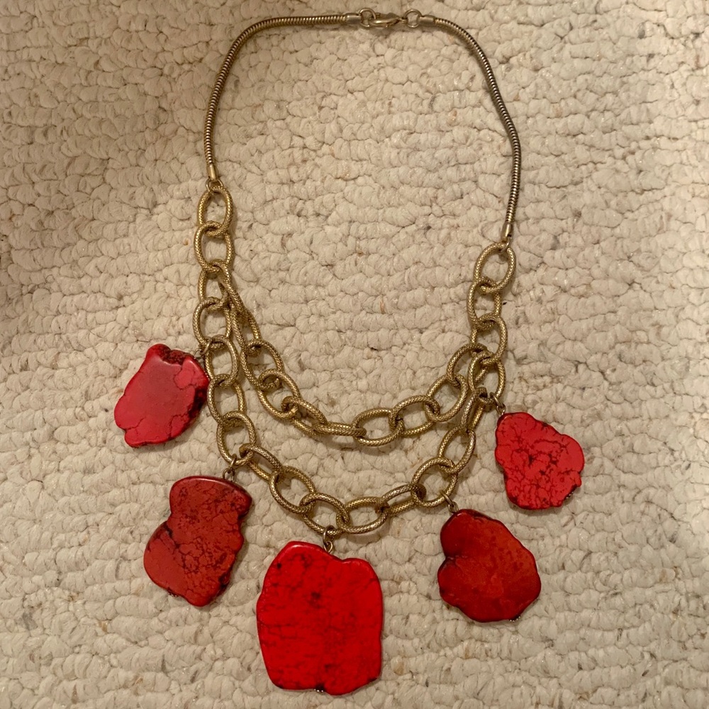 Coral and Gold Chain Necklace